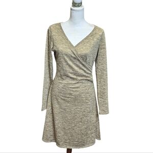 Prana Nadia Women's Small Tan Space Dye V-Neck Faux Wrap Long Sleeve Dress